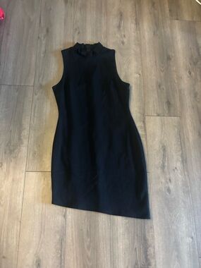 Sleeveless Black Mock Neck Sheath Dress